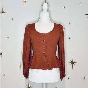 Altar'd State Rust Boho Peplum Top